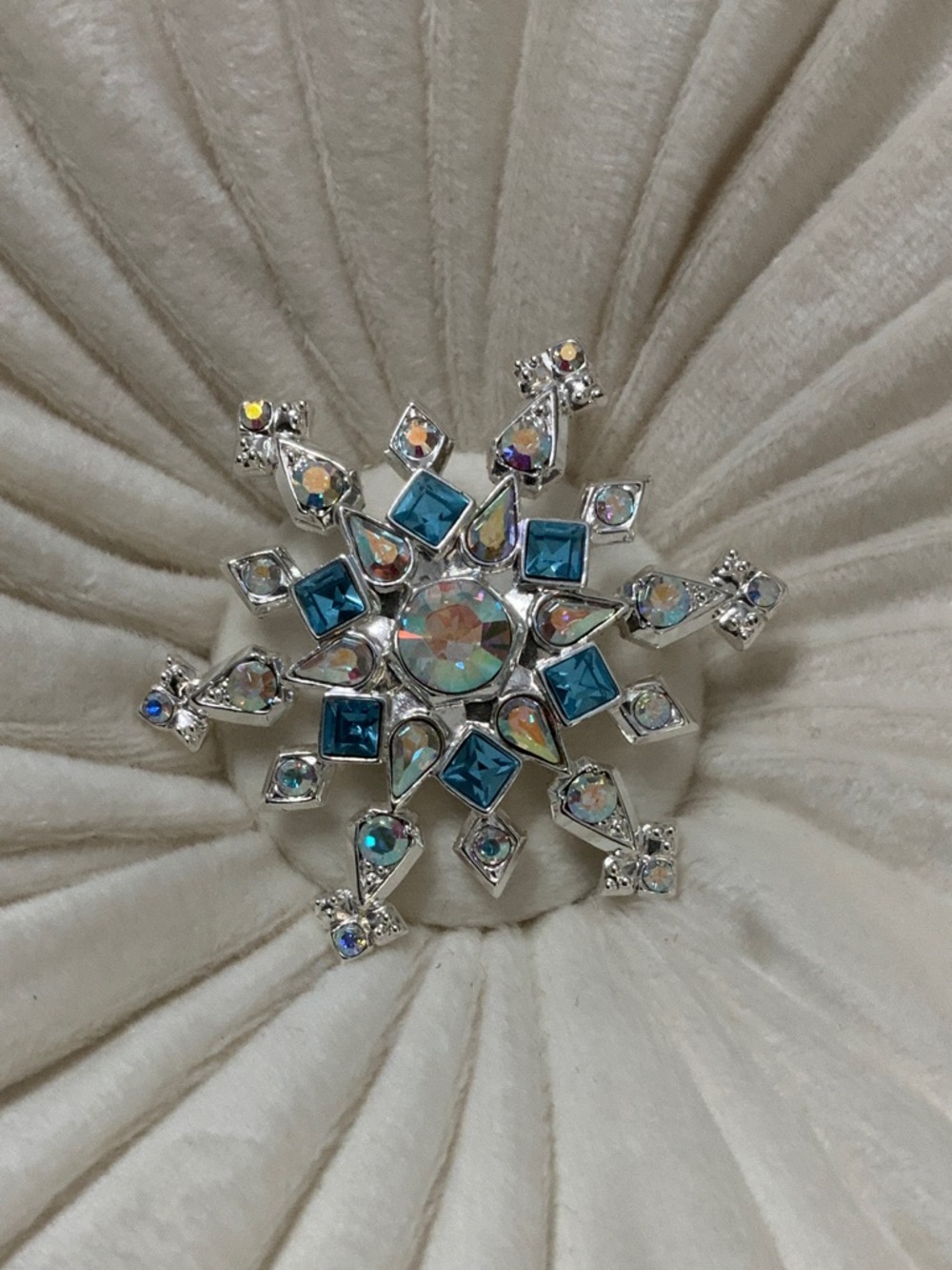 Christopher Radko Blue and Iridescent Snowflake Brooch
